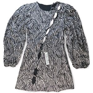 For Love Lemons Mini Dress XS Black White Zebra Stripes Balloon Sleeves Cutouts